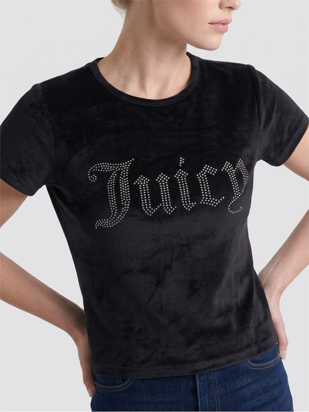 Juicy Couture Black Velour Rhinestone Logo Tee